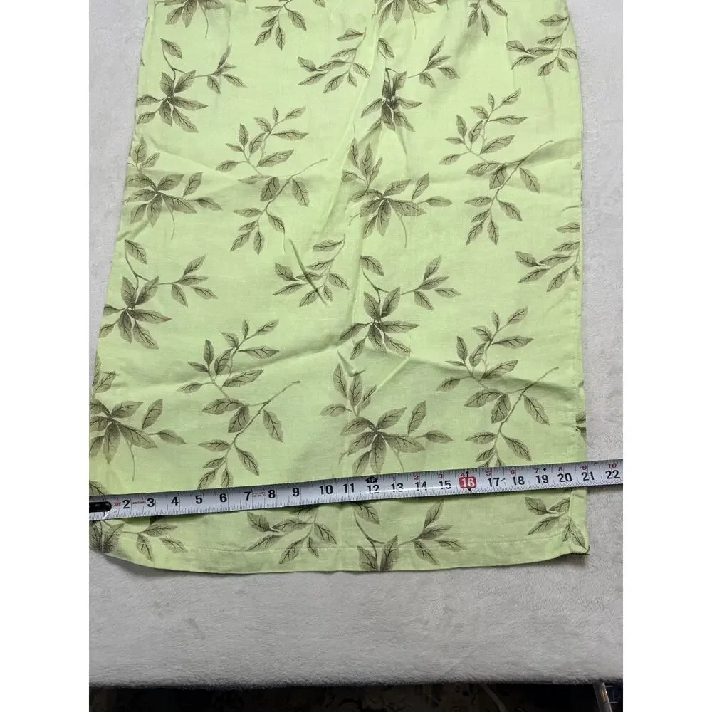 Vintage Russ Berens Malibu Linen Maxi Dress M Lime Green Leaf Print Made in USA
